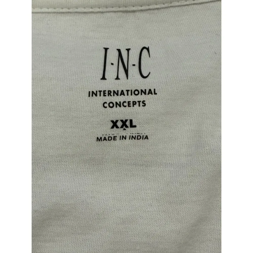 INC International Concepts Mens XXL White V Neck Sequin Graphic T Shirt NWT